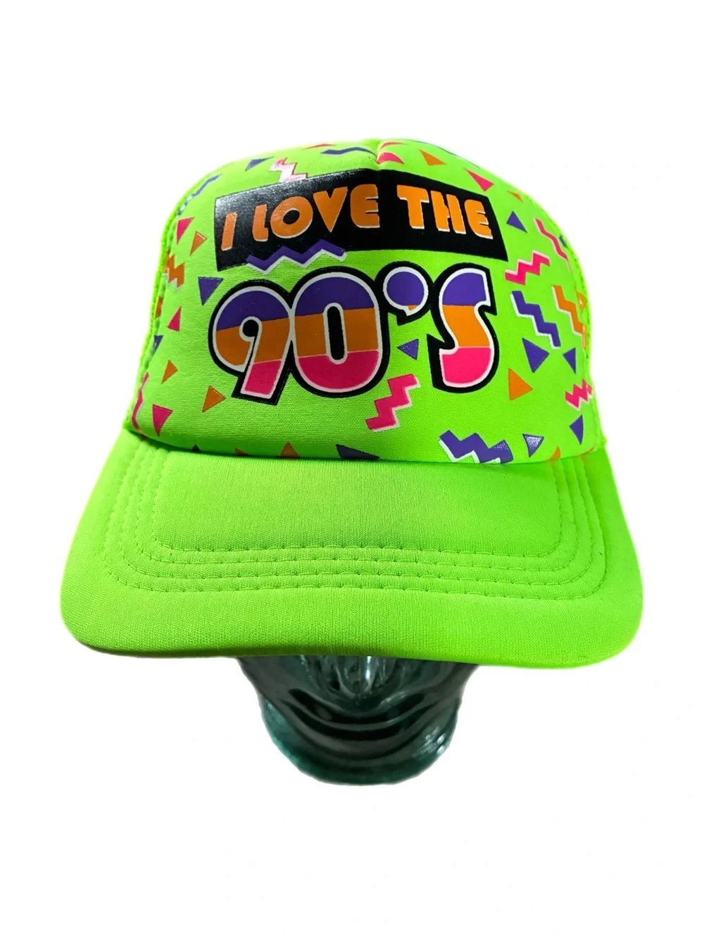 I Love The 90's Neon Green Party Trucker Hat Neon Green Novelty Cap Retro Mesh